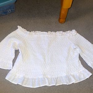 American Eagle White Tight Cropped Off the Shoulder Shirt Size XXL